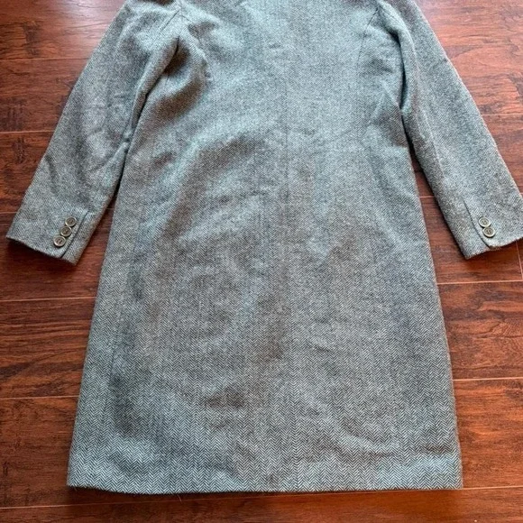 VINTAGE TIMELESS AMANDA SMITH SAGE GREEN HERRINGBONE WOOL  TRENCH COAT WOMENS 12 - Picture 5 of 7